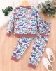 【2Y-7Y】2-piece Kids Cute Colorful Dinosaur Animal Plant Print Round Neck Sweatshirt And Pants Set