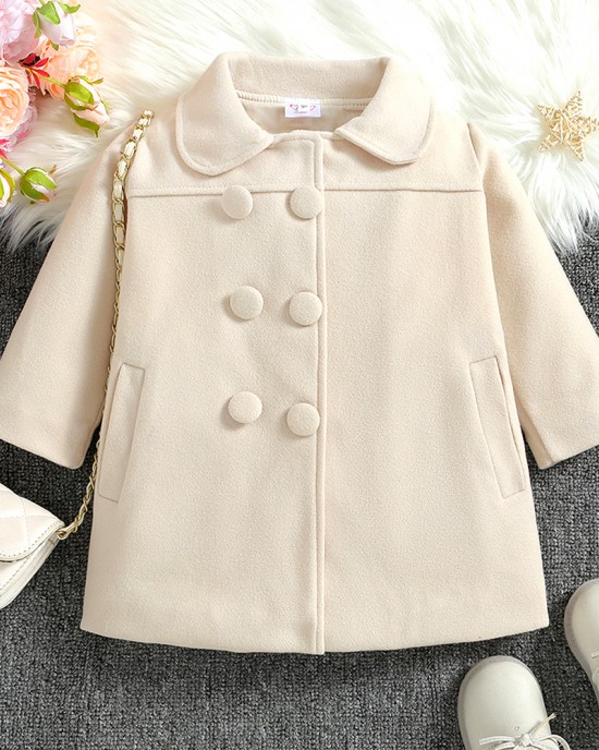 【18M-6Y】Girl Elegant Double Breasted Tweed Keep Warm Lapel Coat