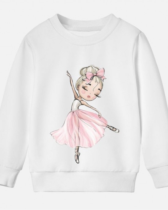 【12M-9Y】Girl Cotton Stain Resistant Ballerina Girl Print Long Sleeve Sweatshirt - 7206