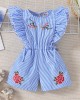 【6M-5Y】Girl Cute Striped Floral Embroidery Ruffle Sleeveless Jumpsuit - 3906