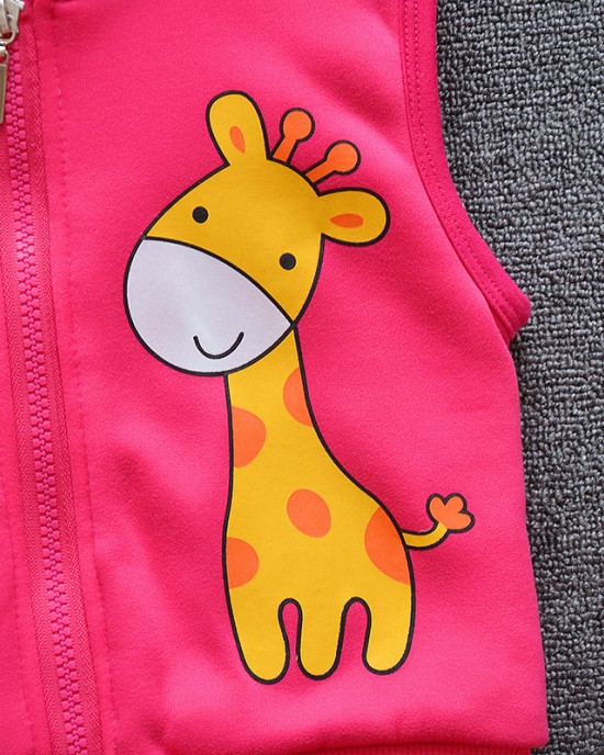 【12M-4Y】Girl Cute Velvet Keep Warm Giraffe Print Hooded Vest Coat