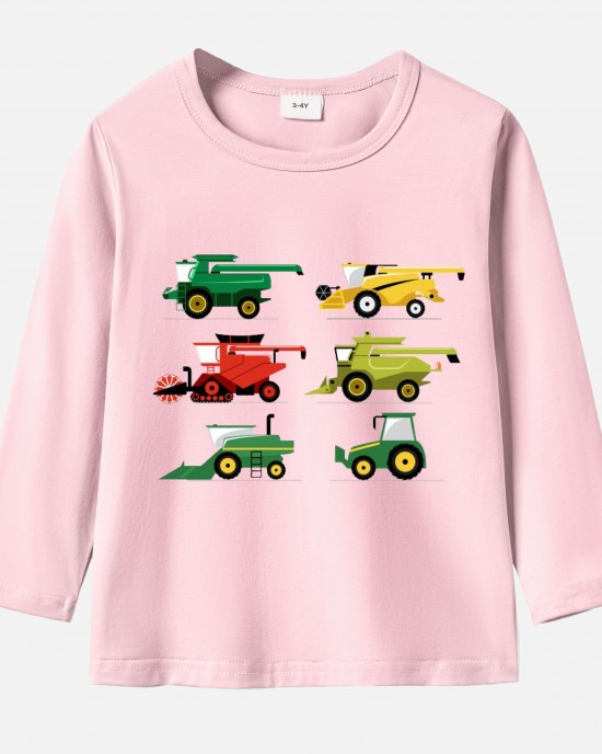 【12M-9Y】Boy Agricultural Harvester Combine Print Cotton Stain Resistant Long Sleeve T-shirt