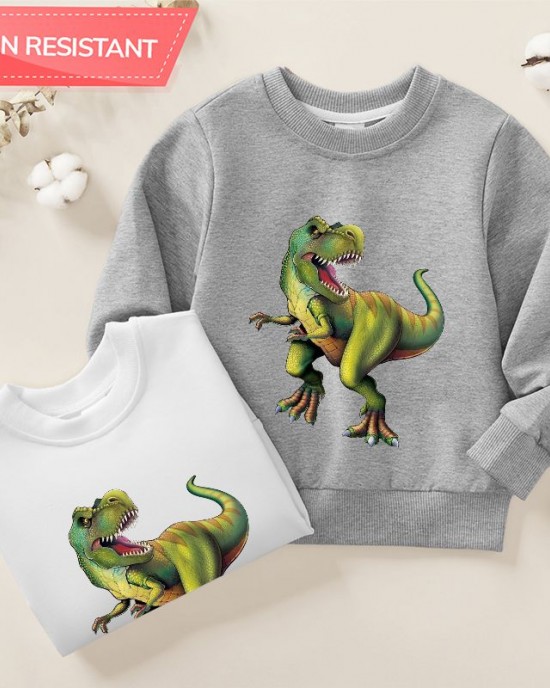 【12M-9Y】Boy Cotton Stain Resistant Dinosaur Print Long Sleeve Sweatshirt