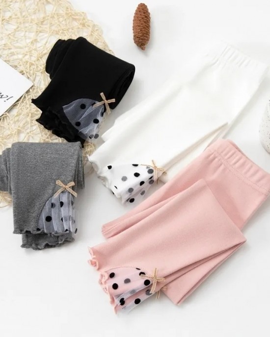 【18M-8Y】Girl Casual Cotton Solid Color Bow Stretch Breathable Leggings