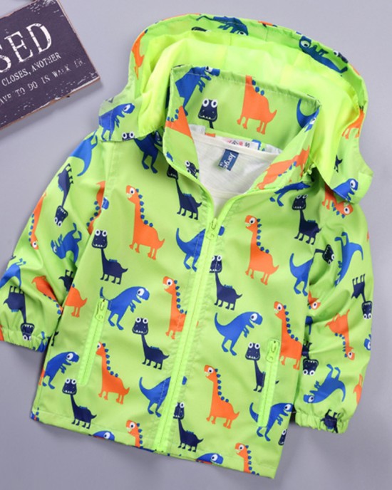 【2Y-6Y】Boy Casual Cartoon Dinosaur Print Hooded Jacket