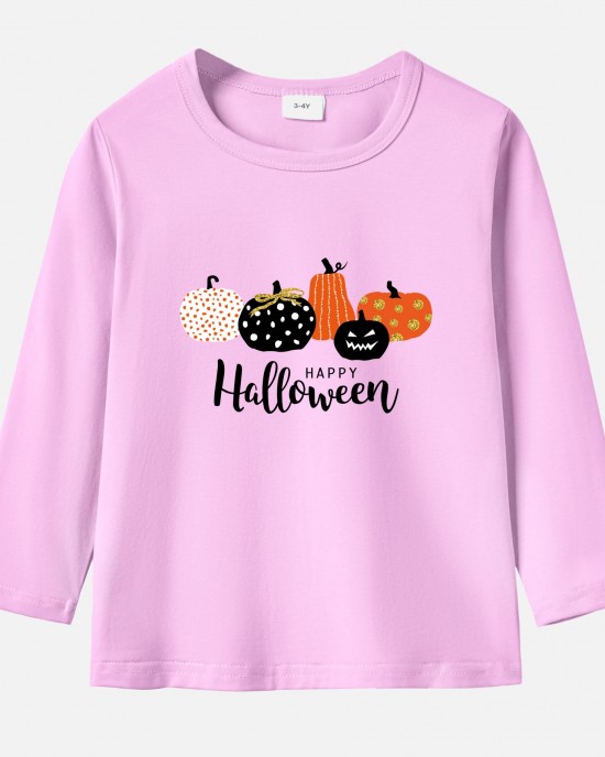 【12M-9Y】Unisex Kids Cotton Stain Resistant Halloween Cartoon Print Long Sleeve Tee