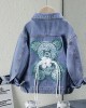 【3Y-12Y】Girl Casual Bunny Bear Sequin Embroidered Bowknot Lapel Denim Jacket