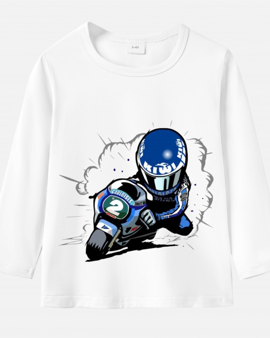 【12M-9Y】Boy Motorbikes Print Cotton Stain Resistant Long Sleeve T-shirt