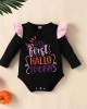 【6M-3Y】3-piece Baby Girl Halloween Print Romper And Suspender Skirt Set