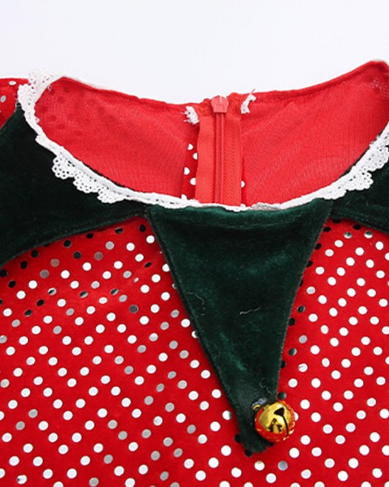 【12M-10Y】Girl Cute Christmas-themed Sequined Irregular Dress Including Santa Hat And Socks