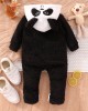 【0M-18M】Unisex Baby Cute Velvet Keep Warm Panda Colorblock Hooded Jumpsuit