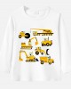 【12M-9Y】Boy Excavator Bulldozer Print Cotton Stain Resistant Long Sleeve T-shirt