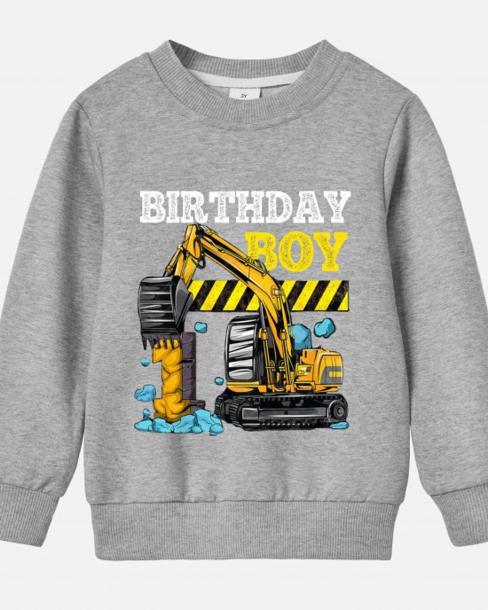 【12M-9Y】Boy Cotton Stain Resistant Excavator Print Long Sleeve Sweatshirt