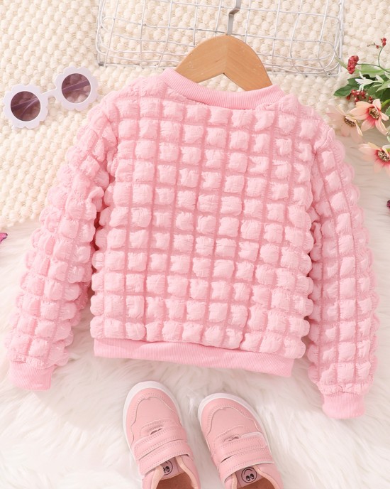 【2Y-7Y】Girl Sweet Solid Color Bubble Plaid Long Sleeve Coat