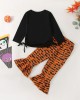 【2Y-9Y】Girl Cute Halloween Print Long Sleeve Tee And Flare Pants Set