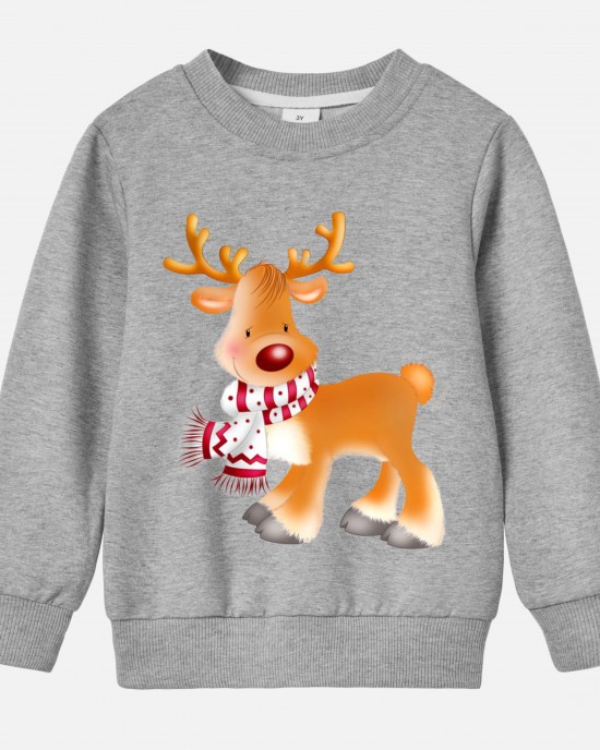 【12M-9Y】Unisex Cotton Stain Resistant Elk Print Long Sleeve Sweatshirt