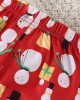 【2Y-7Y】2-piece Unisex Christmas Red Snowman Print Long-sleeved T-shirt And Cartoon Pants Set