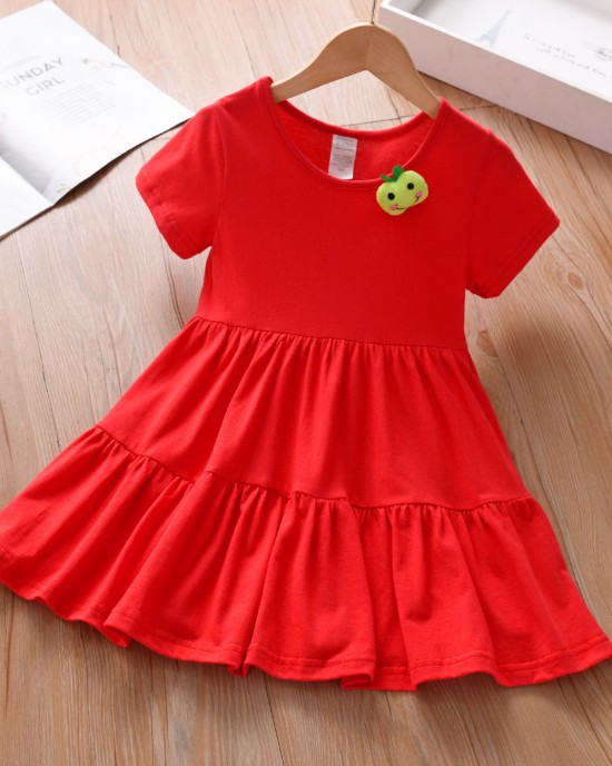 【12M-5Y】Girl Sweet Solid Color Multicolor Splicing Umbrella Hem Short-sleeved Dress