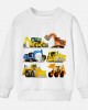 【12M-9Y】Boy Cotton Stain Resistant Excavator Bulldozers Print Long Sleeve Sweatshirt