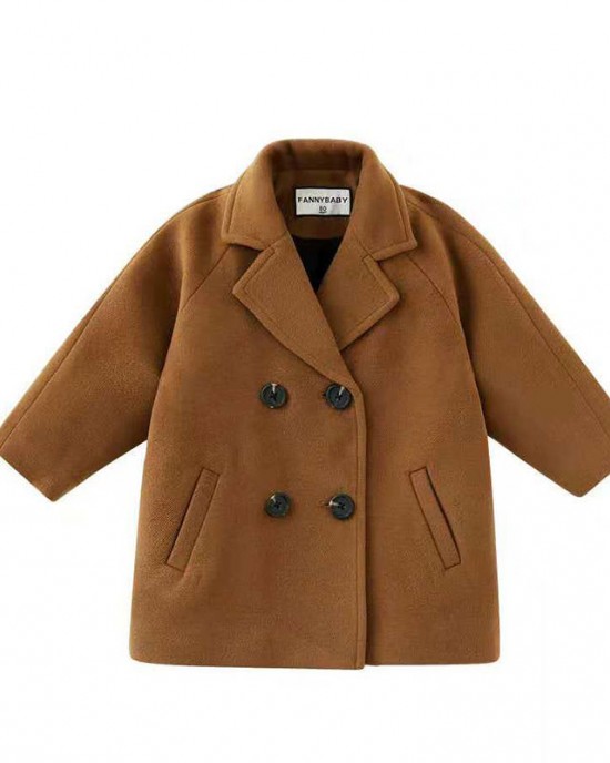 【18M-7Y】Kids Lapel Collar Double Breasted Coat - 4116