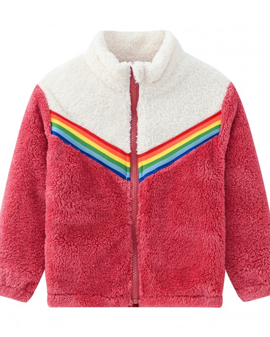 【18M-6Y】Girl Casual Fleeced Keep Warm Colorblock Rainbow Webbing High Neck Coat