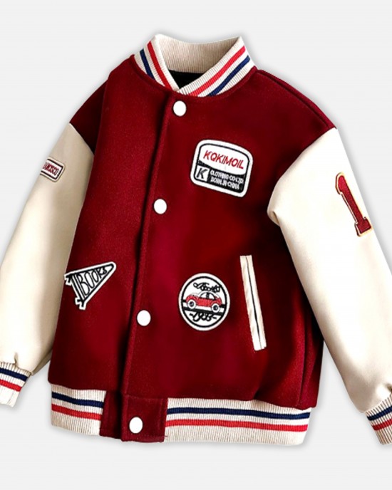 【2Y-12Y】Unisex Cool Retro Letter Embroidered Keep Warm Baseball Jacket