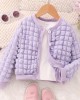 【2Y-7Y】Girl Sweet Solid Color Bubble Plaid Long Sleeve Coat