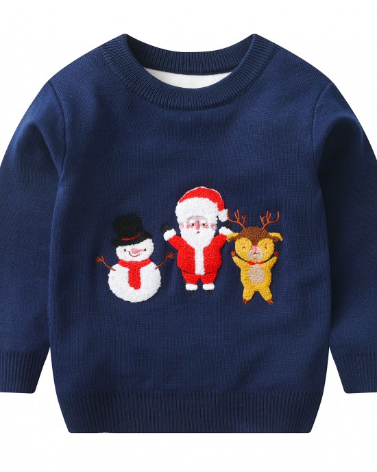 【2Y-8Y】Unisex Christmas Santa Claus Cartoon Embroidered Keep Warm Sweater