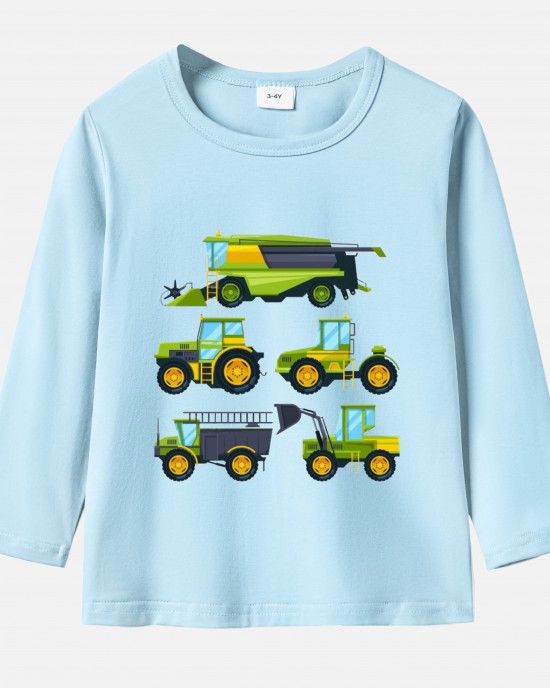 【12M-9Y】Boy Agricultural Harvester Combine Print Cotton Stain Resistant Long Sleeve T-shirt