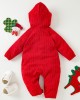 【3M-24M】Unisex Baby Cute Christmas Red Jacquard Small Pocket Hooded Jumpsuit