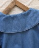 【2Y-8Y】2-piece Girl Sweet Washed Denim Ruffle Cartoon Embroidery Long Sleeve Dress