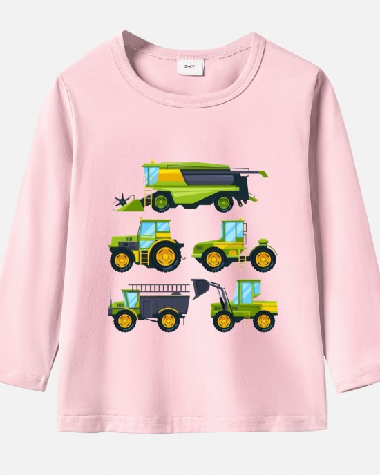 【12M-9Y】Boy Agricultural Harvester Combine Print Cotton Stain Resistant Long Sleeve T-shirt