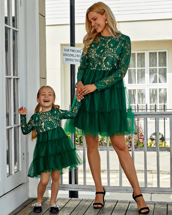 Mom Girl Lace Long Sleeve Dress - 1309