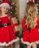 【18M-7Y】Girl Sweet Christmas Star Mesh Red Dress With Headband - 33228