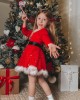 【18M-7Y】Girl Sweet Christmas Star Mesh Red Dress With Headband - 33228