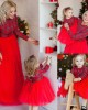 Christmas Red Plaid Mesh Stitching Mom Girl Matching Dress - 13202