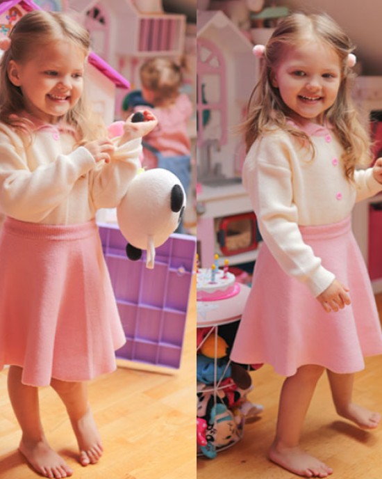 【12M-5Y】Girls Lapel Long Sleeve Cardigan Short Skirt Suit - 34114