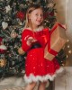 【18M-7Y】Girl Sweet Christmas Star Mesh Red Dress With Headband - 33228