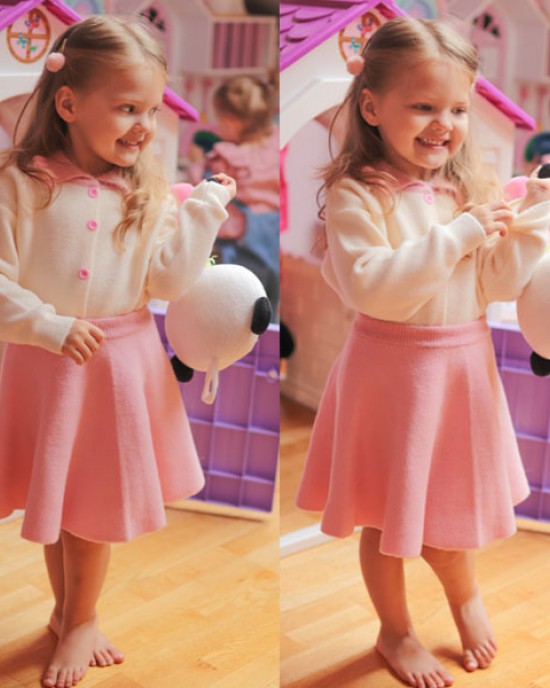 【12M-5Y】Girls Lapel Long Sleeve Cardigan Short Skirt Suit - 34114