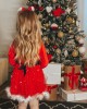 【18M-7Y】Girl Sweet Christmas Star Mesh Red Dress With Headband - 33228