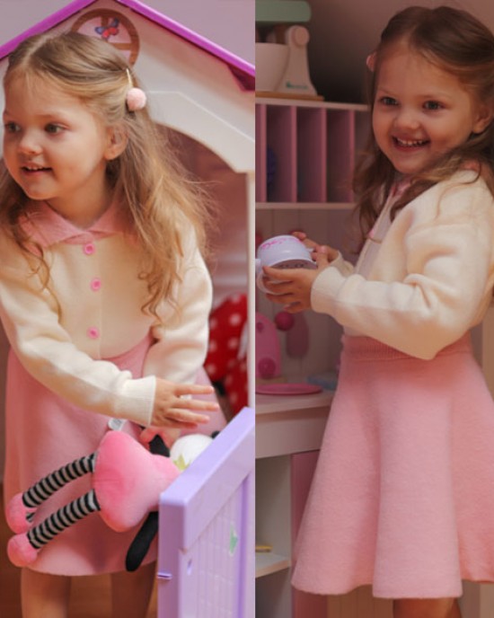 【12M-5Y】Girls Lapel Long Sleeve Cardigan Short Skirt Suit - 34114