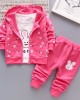 【12M-4Y】Children Clothes Girls 3-piece Rabbit Print Cotton Long-sleeved T-shirt and Pants Hoodie Coat Set - 34220