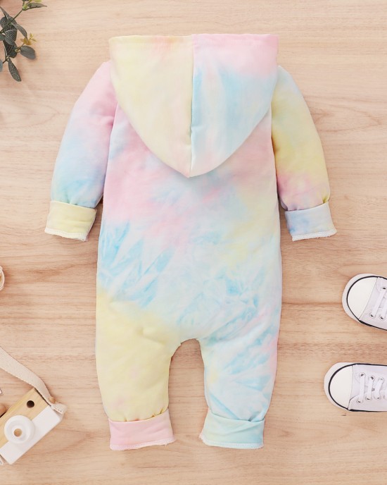 【0M-12M】Baby Tie-dye Hooded Zipper Long-sleeved Romper - 4503