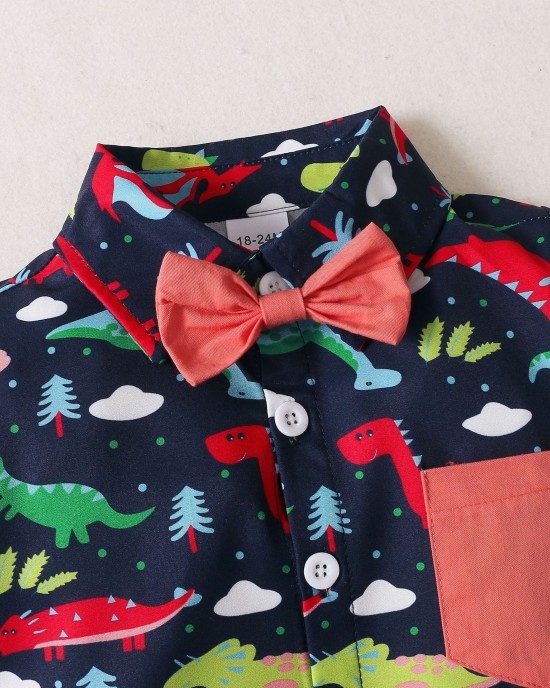 【18M-6Y】Boys 2-piece Dinosaur Print Short Sleeve Top And Shorts Set