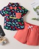 【18M-6Y】Boys 2-piece Dinosaur Print Short Sleeve Top And Shorts Set