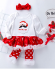 【0M-18M】Baby Girl 4-piece Christmas Romper Dress With Leggings, Shoes And Headband