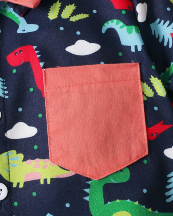 【18M-6Y】Boys 2-piece Dinosaur Print Short Sleeve Top And Shorts Set