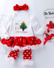 【0M-18M】Baby Girl 4-piece Christmas Romper Dress With Leggings, Shoes And Headband