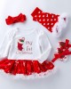 【0M-18M】Baby Girl 4-piece Christmas Romper Dress With Leggings, Shoes And Headband