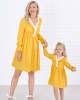 Sweet V-neck Long Sleeved Lace Stitching Yellow Mom Girl Matching Dress - 1397